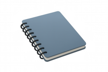 Blue spiral bound notebook or diary for writing and planning, 3d render illustration with transparent background