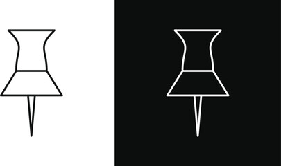 Minimalist outline of a classic pushpin or thumbtack against a split black and white background