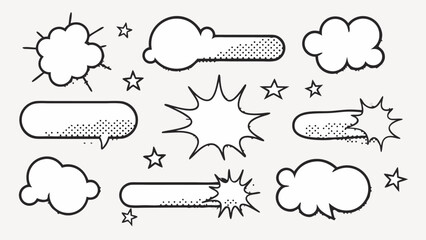 Vector illustration of several cartoon speech bubbles clouds and stars in a comic book style design layout