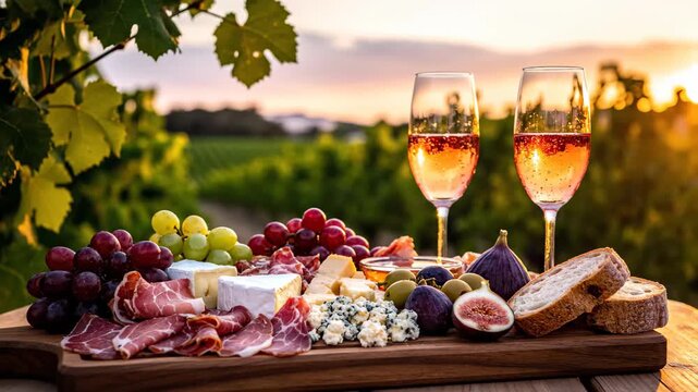 Vineyard Sunset Feast - Wine, Cheese, and Charcuterie Delights.