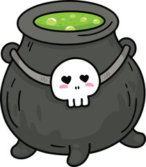 illustration boiling cauldron with magic potion hand drawn outline concept