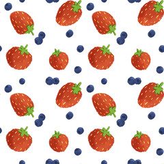 A PNG Seamless pattern of fresh blueberries and strawberries, digital illustration