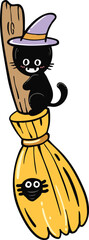 illustration halloween broom hand drawn outline concept