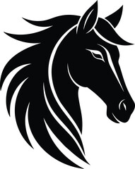 Black silhouette vector illustration of a wild horse head design, perfect as a tattoo symbol or logo icon