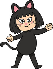 illustration halloween child wearing  costume hand drawn outline concept