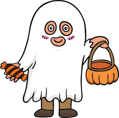 illustration halloween child wearing  costume hand drawn outline concept