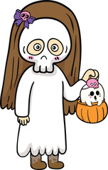 illustration halloween child wearing  costume hand drawn outline concept