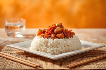 Sweet and Sour Chicken Stir Fry on a Bed of Steamed Rice