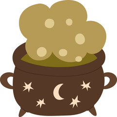 Hand drawn cauldron with green witch poison. Cute cauldron Halloween decoration. Vector illustration.