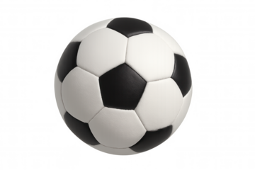Soccer ball detail, black and white classic football, ready for playing game competition, transparent background
