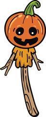 illustration scary halloween pumpkin scarecrow hand drawn outline concept