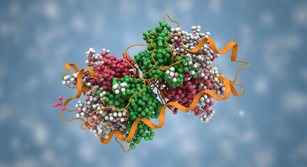 Detailed Molecular Model of a Complex Protein Structure with Ribbon Diagrams and Atoms