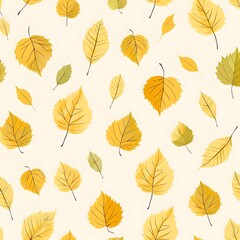 Obraz premium A seamless autumn falling birch leaves texture with soft neutral background, ideal for wallpapers, textile design, seasonal stationery, and creative print projects.