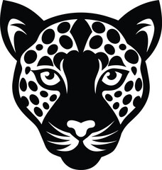 Black silhouette vector illustration of a wild leopard head for a tattoo or illustration