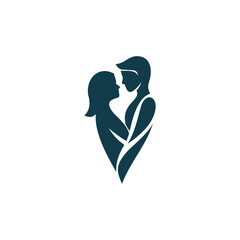 vector silhouette icon of a couple hugging