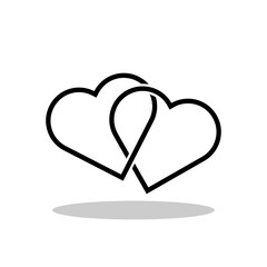 Two hearts linked icon with shadow