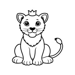 Obraz premium baby lion cub wearing a tiny crown sitting isolated on white background