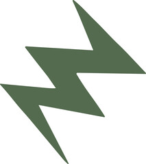 A sharp olive-green lightning bolt icon with angular zigzag edges, symbolizing energy, speed, and power in a minimalist vector style.