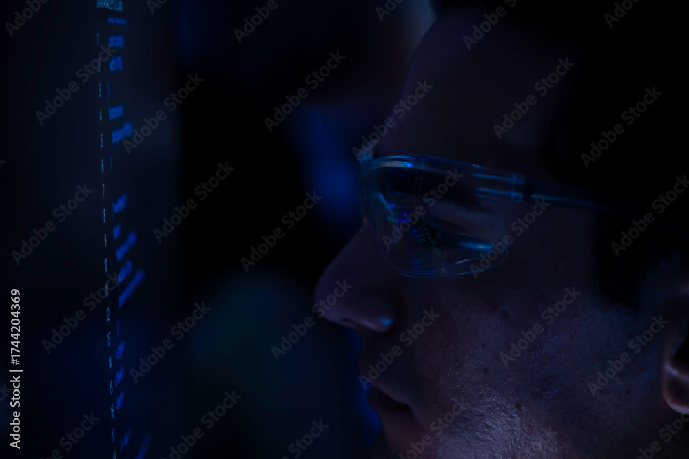 Wall mural two software developers collaborating at night, focusing on code review and debugging process on a c