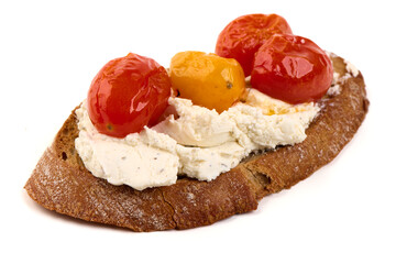 Tomato Toast: Bread, Cheese, Tomatoes, isolated on white background