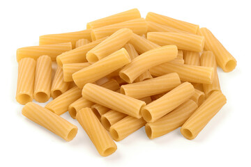 Pile of Rigatoni Pasta, isolated on white background