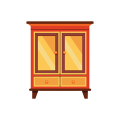 Minimal wooden cabinet vector illustration, modern furniture design with drawers and handles, isolated on clean white background, perfect for home interior, office, and furniture catalog use
