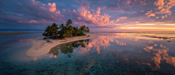 deserted tropical island with lagoon reflection
