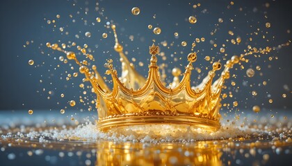 Dynamic Golden Liquid Crown Splash with Falling Droplets