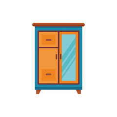 Minimal wooden cabinet vector illustration, modern furniture design with drawers and handles, isolated on clean white background, perfect for home interior, office, and furniture catalog use
