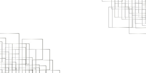 Abstract white background design with layers of textured white transparent material in triangle and squares shapes. Black and white abstract painting with many squares and rectangles.