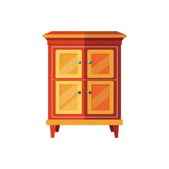Minimal wooden cabinet vector illustration, modern furniture design with drawers and handles, isolated on clean white background, perfect for home interior, office, and furniture catalog use
