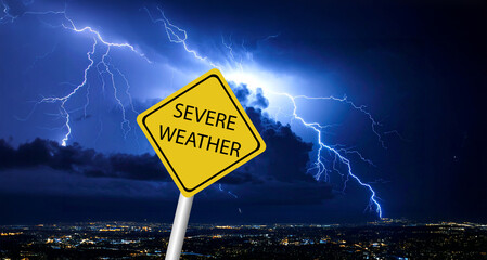 Digital sign on the highway stating that Use Be Cautioned in Severe Weather.	
