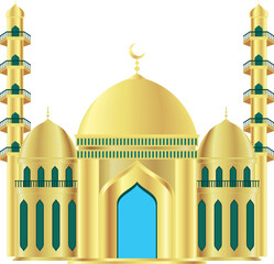 Islamic mosque silhouette with crescent moon