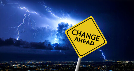 Challenges ahead sign. Black on yellow diamond background. Road safety signs and symbols.	