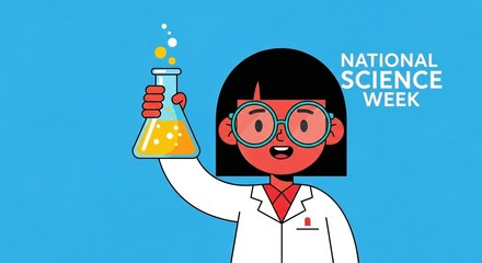 Illustration of a girl scientist holding a flask for national science week