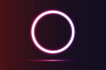 Glowing pink circle with light reflection on dark background ring neon