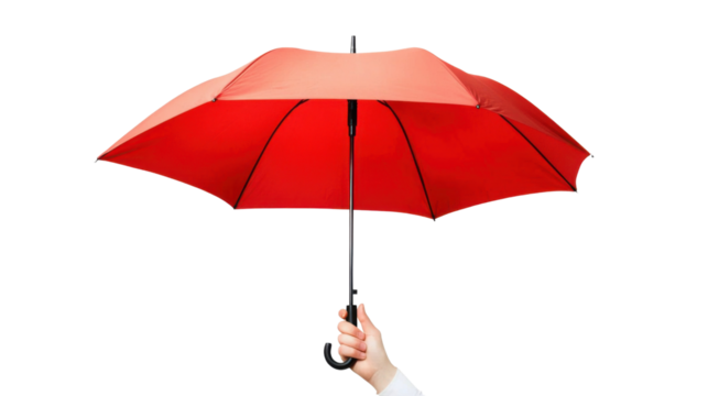 Hand holding red color umbrella isolated on transparent background - Powered by Adobe