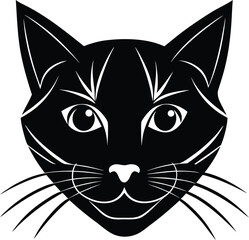 Cute black cat face vector illustration with big eyes