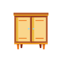 Minimal wooden cabinet vector illustration, modern furniture design with drawers and handles, isolated on clean white background, perfect for home interior, office, and furniture catalog use
