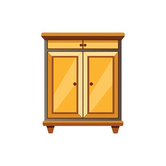Minimal wooden cabinet vector illustration, modern furniture design with drawers and handles, isolated on clean white background, perfect for home interior, office, and furniture catalog use
