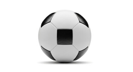 Fototapeta premium Classic black and white soccer ball with traditional pentagonal and hexagonal patterns, perfectly isolated on a pristine white background, representing sports, play, and competitive games