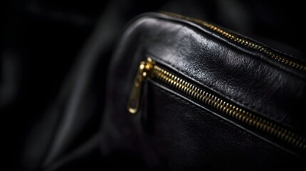 Luxurious black leather handbag with gold zipper