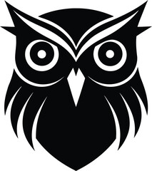 Obraz premium Cute cartoon owl icon with big eyes on a white background is a simple vector illustration of a wise, happy bird character perfect for nature and Halloween designsCute cartoon owl icon with big eyes on