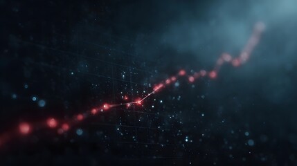 Futuristic abstract glowing red line graph illustrates upward trend data growth and financial performance on a dark digital grid