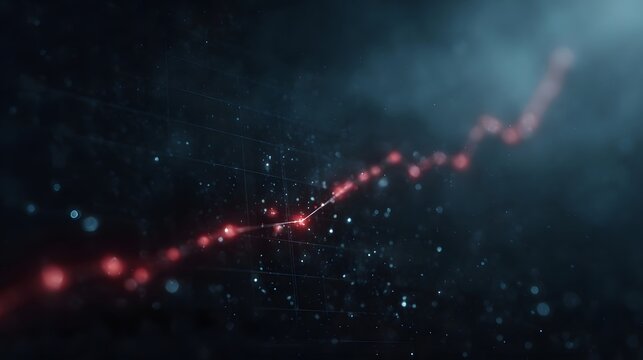 Futuristic abstract glowing red line graph illustrates upward trend data growth and financial performance on a dark digital grid - Powered by Adobe