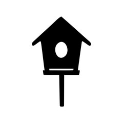 Silhouette illustration of a quaint birdhouse with perch and circular opening
