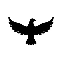 Stylized silhouette of a bird with wings spread in flight, on white