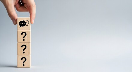 Wooden cube block with question mark and speech bubble icon
