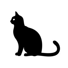 Elegant black cat silhouette sitting gracefully with a watchful gaze to the left