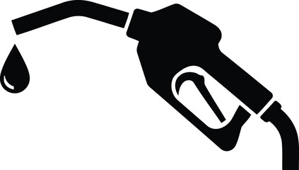 Black silhouette of a gas pump nozzle with a drop of fuel falling
